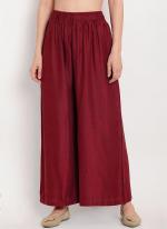 Rayon Maroon Casual Wear Plain Plazzo